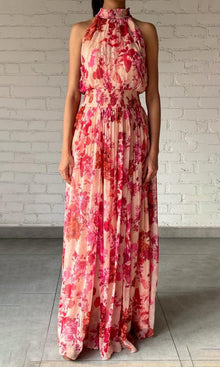 Hemant And Nandita | Dali Viscose Crinkle Chiffon Long Dress | Pink