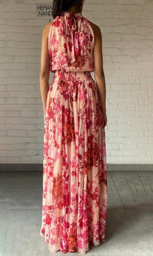 Hemant And Nandita | Dali Viscose Crinkle Chiffon Long Dress | Pink