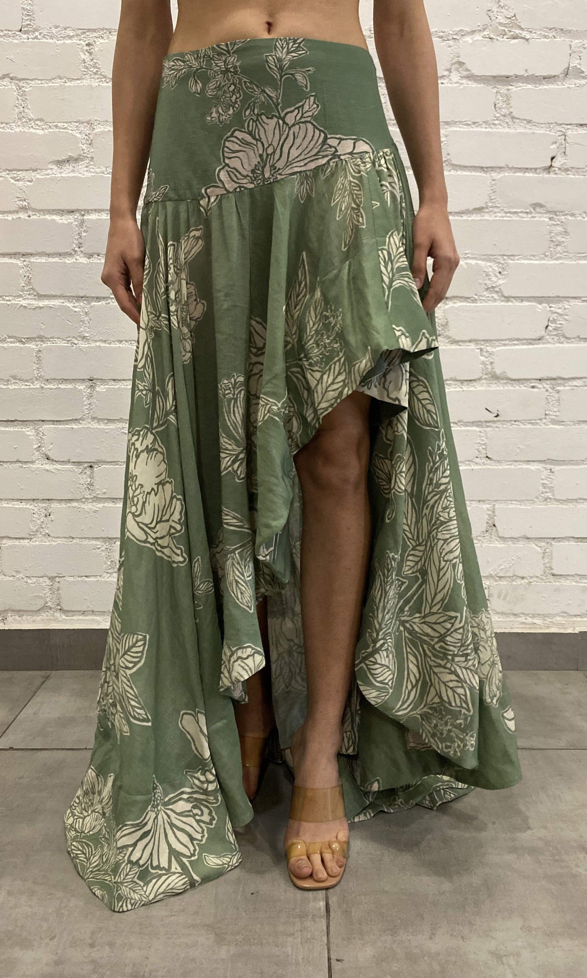 Hemant And Nandita | Dara Viscose Gorgette Jacquard Long Skirt | Green