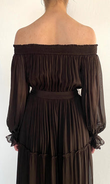 Hemant And Nandita | Dira Viscose Flat Chiffon Maxi Dress | Dark Brown