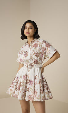 Womens | Diza Linen Cotton Short Dress With Buckle Belt | White