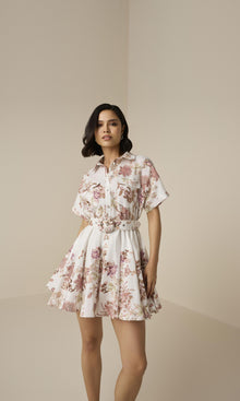 Womens | Diza Linen Cotton Short Dress With Buckle Belt | White