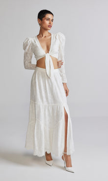 Hemant And Nandita | Ilara Nylon Jacquard Midi Skirt | White