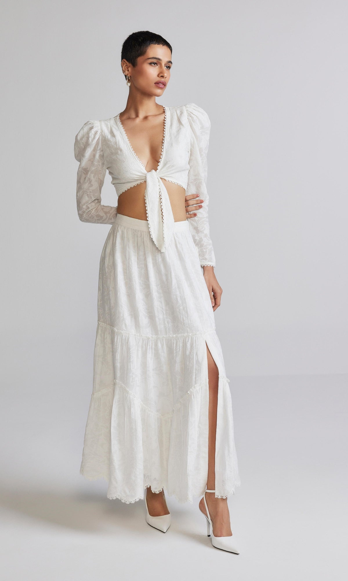 Hemant And Nandita | Ilara Nylon Jacquard Midi Skirt | White
