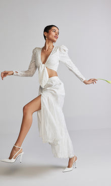 Hemant And Nandita | Ilara Viscose Nylon Jacquard Knotted Top | White