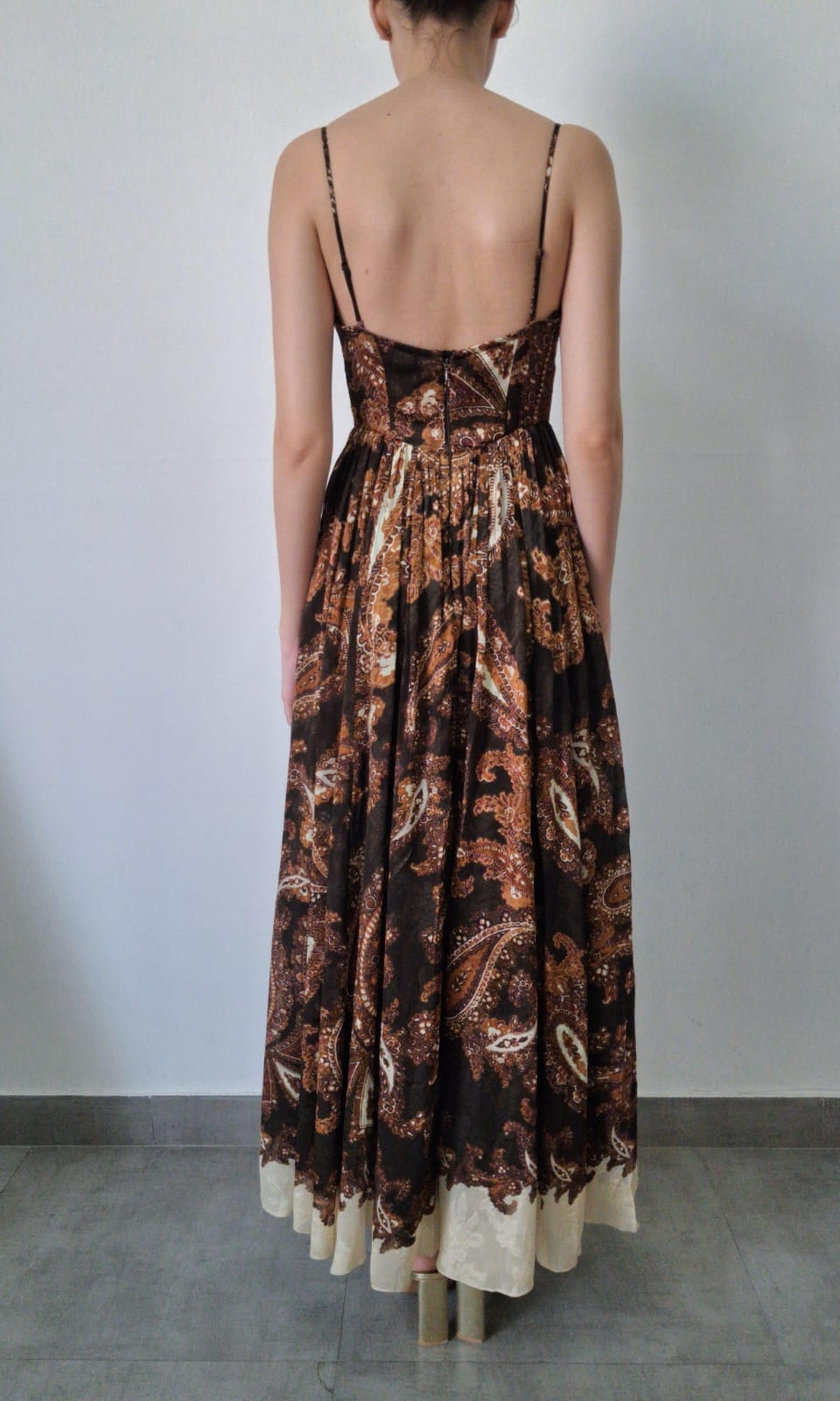 Hemant And Nandita | Inv Viscose Flower Jacquard Maxi Dress | Brown Multi