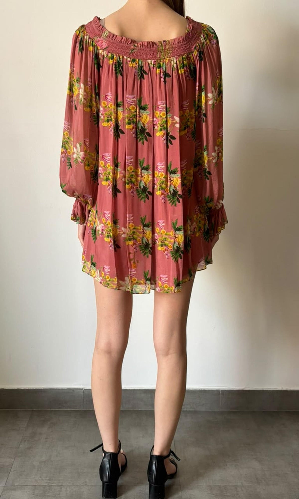 Hemant And Nandita | Inv Flat Chiffon Flowy Silhouette Short Dress | Peach