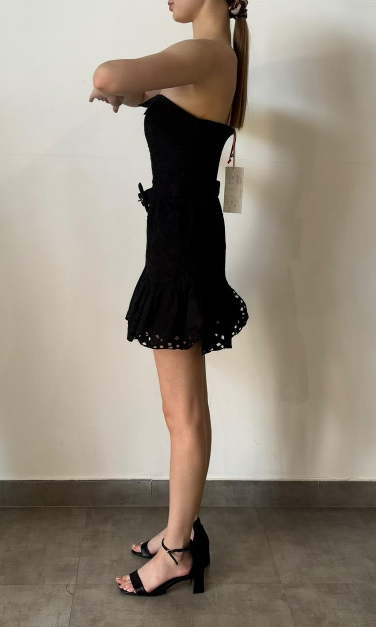 Hemant And Nandita | Inv Cotton Poplin Strapless Short Dress | Black
