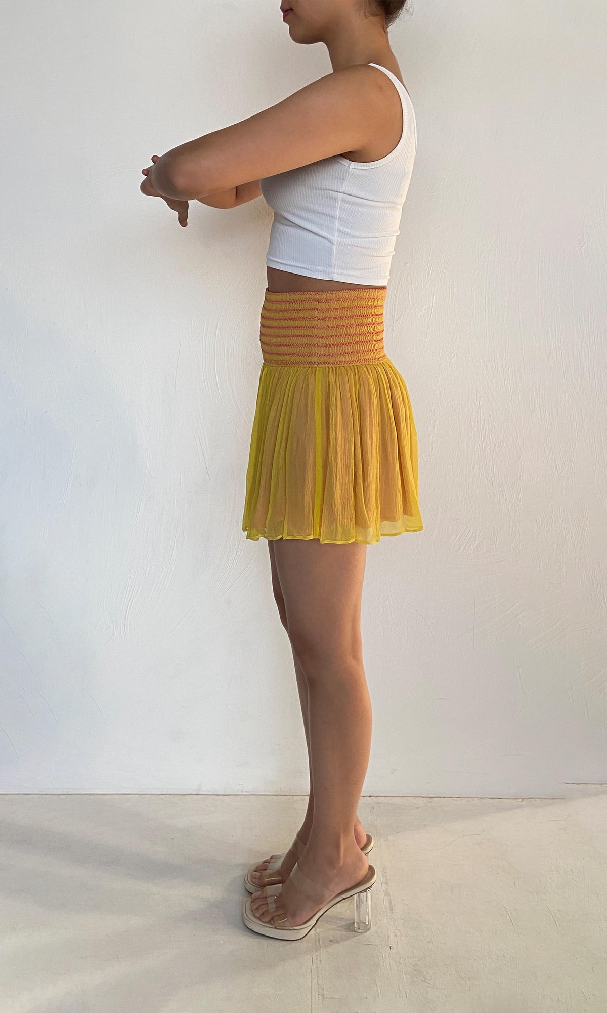 Hemant And Nandita | Inv Viscose Crinkle Chiffon Short Skirt | Yellow