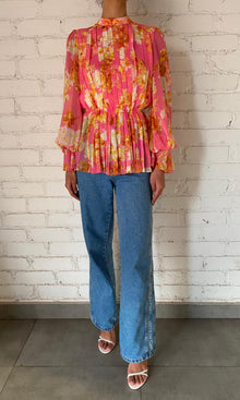 Hemant And Nandita | Inv Viscose Flat Chiffon Top | Pink Print