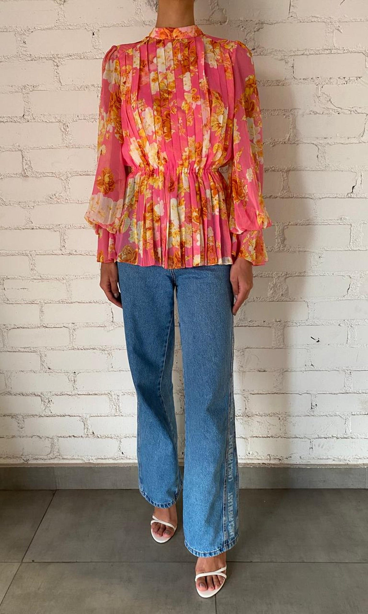 Hemant And Nandita | Inv Viscose Flat Chiffon Top | Pink Print
