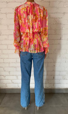 Hemant And Nandita | Inv Viscose Flat Chiffon Top | Pink Print