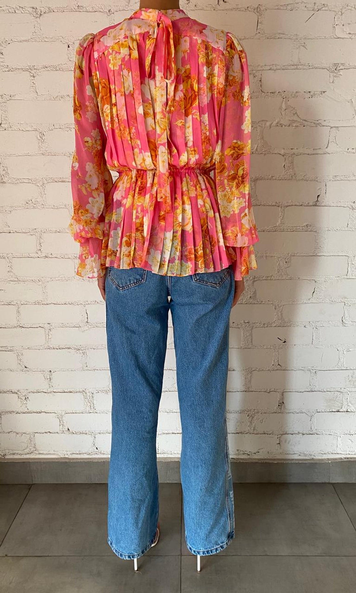 Hemant And Nandita | Inv Viscose Flat Chiffon Top | Pink Print