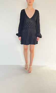 Womens | Inv Viscose Aztec Self Crepe V Neck Shot Dress | Black