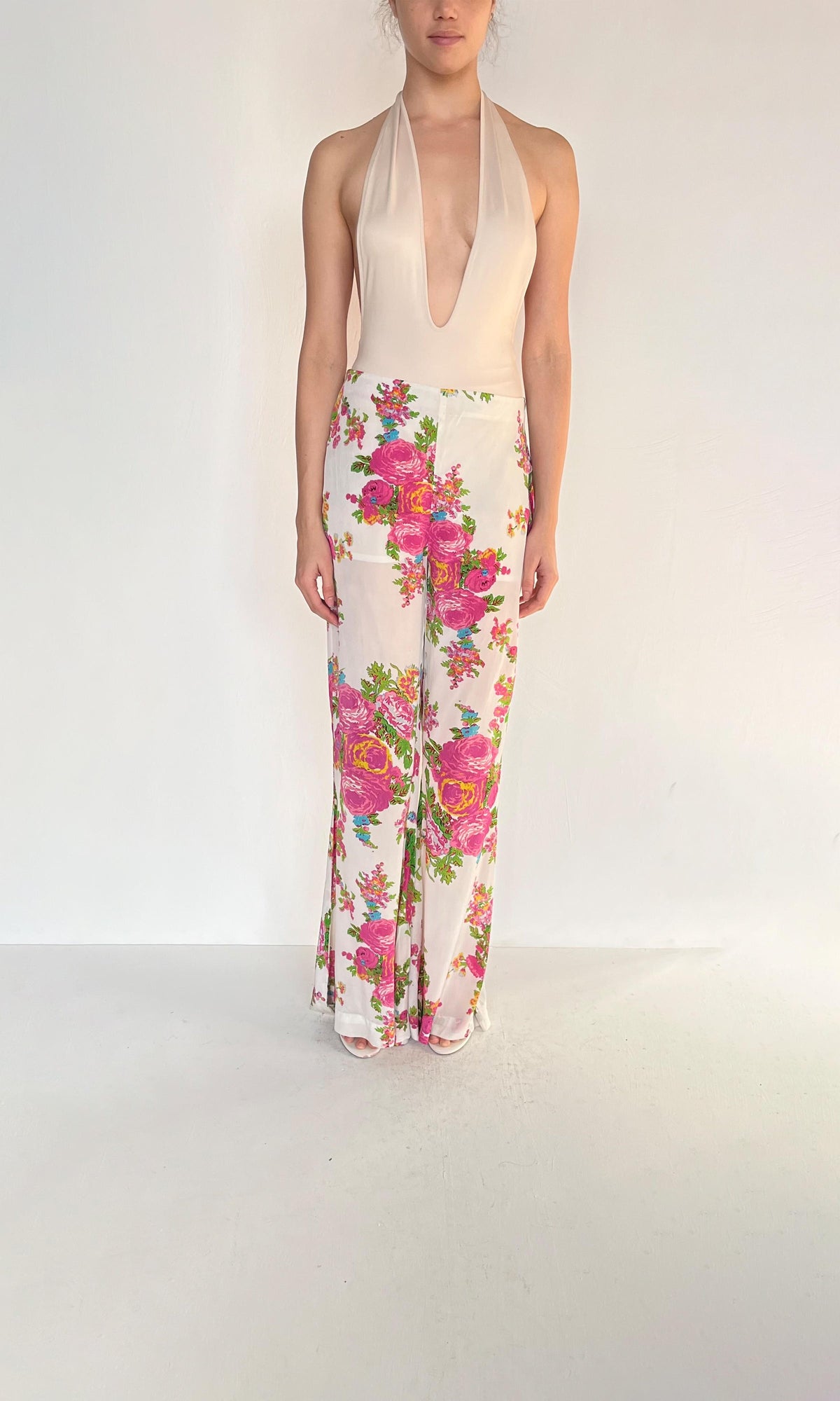 Hemant And Nandita | Inv Polyester Satin Lycra Floral Pants | White