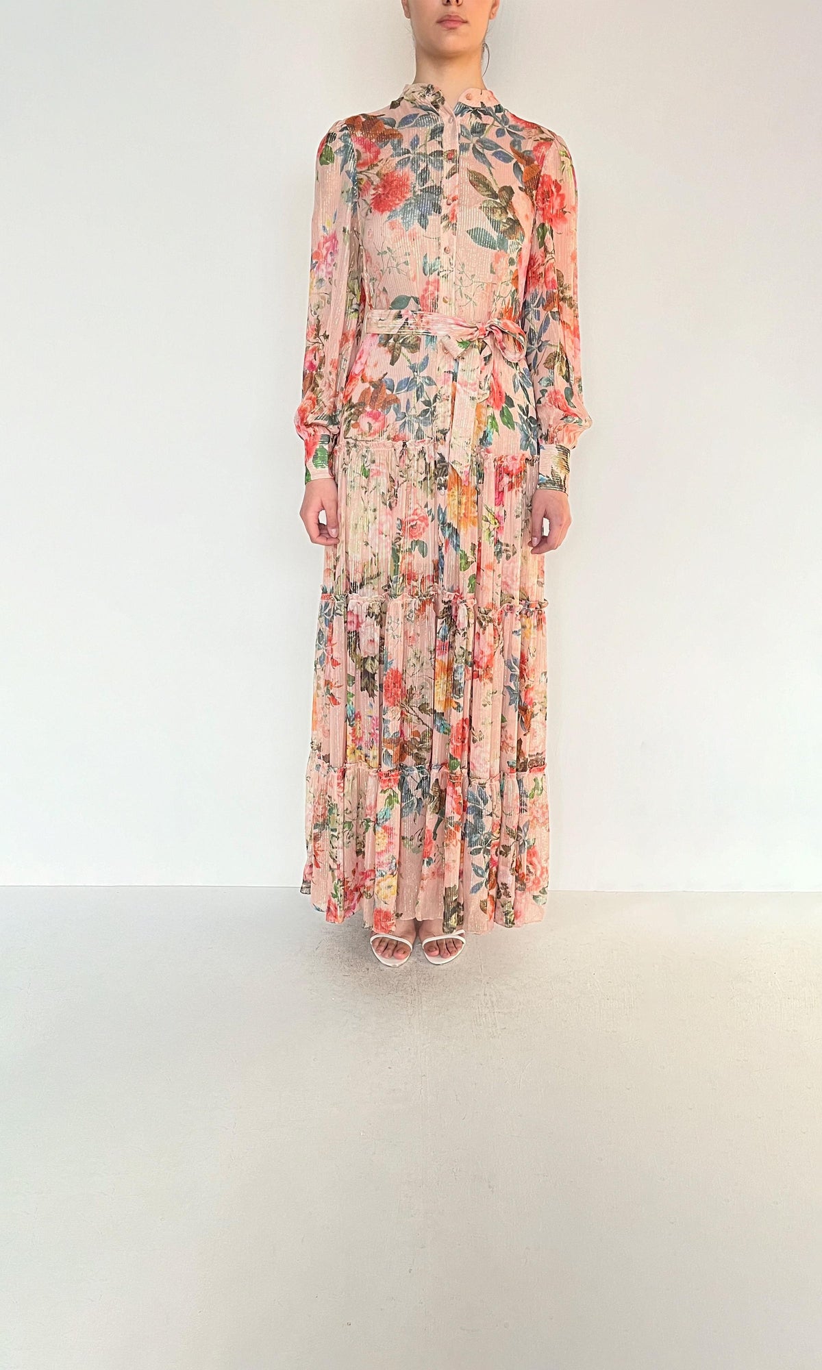 Hemant And Nandita | Inv Viscose Lurex Long Dress | Pink