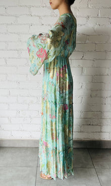 Hemant And Nandita | Inv Viscose Chain Boota Lurex Long Dress | Green