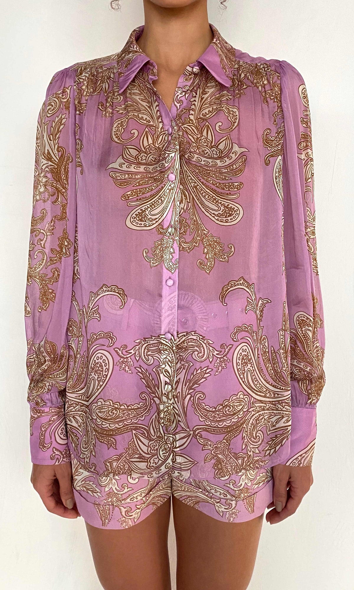 Hemant And Nandita | Jiah Viscose Flat Chiffon Shirt | Lilac