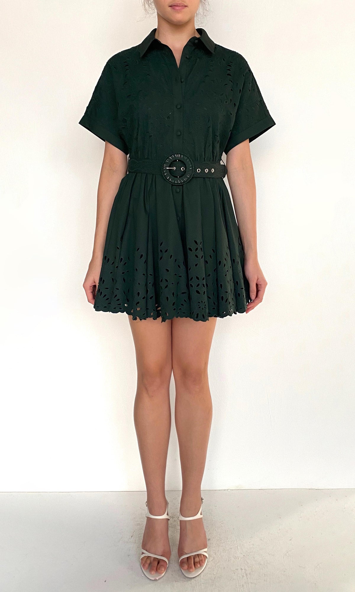 Hemant And Nandita | Kyna Cotton Poplin Collared Mini Dress | Green