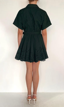 Hemant And Nandita | Kyna Cotton Poplin Collared Mini Dress | Green