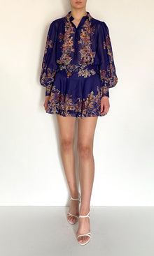 Womens | Leela Viscose Linen Organza Mini Skirt | Midnight Blue