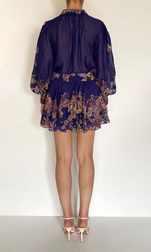 Womens | Leela Viscose Linen Organza Mini Skirt | Midnight Blue