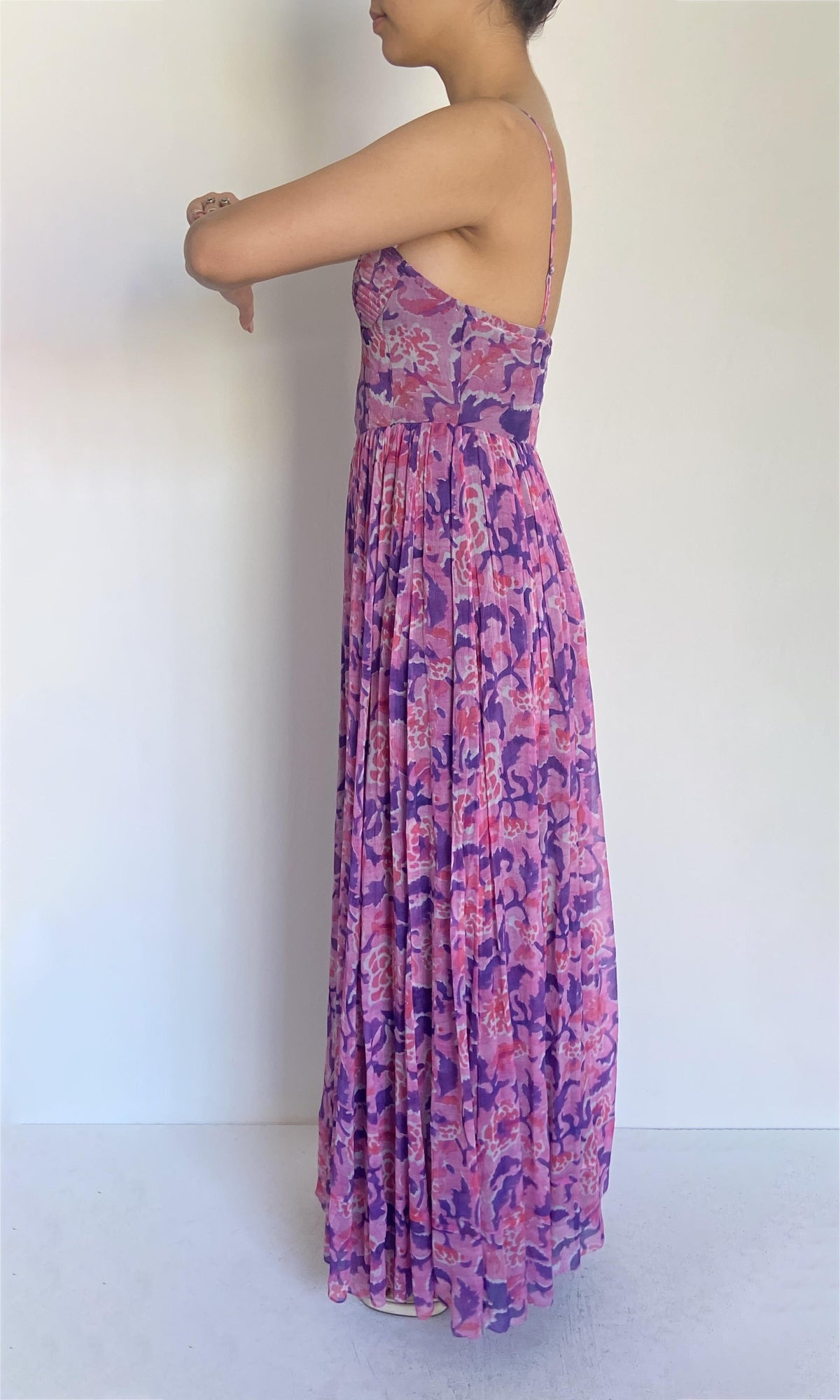Hemant And Nandita | Lei Crinkle Chiffon Long Dress | Pink