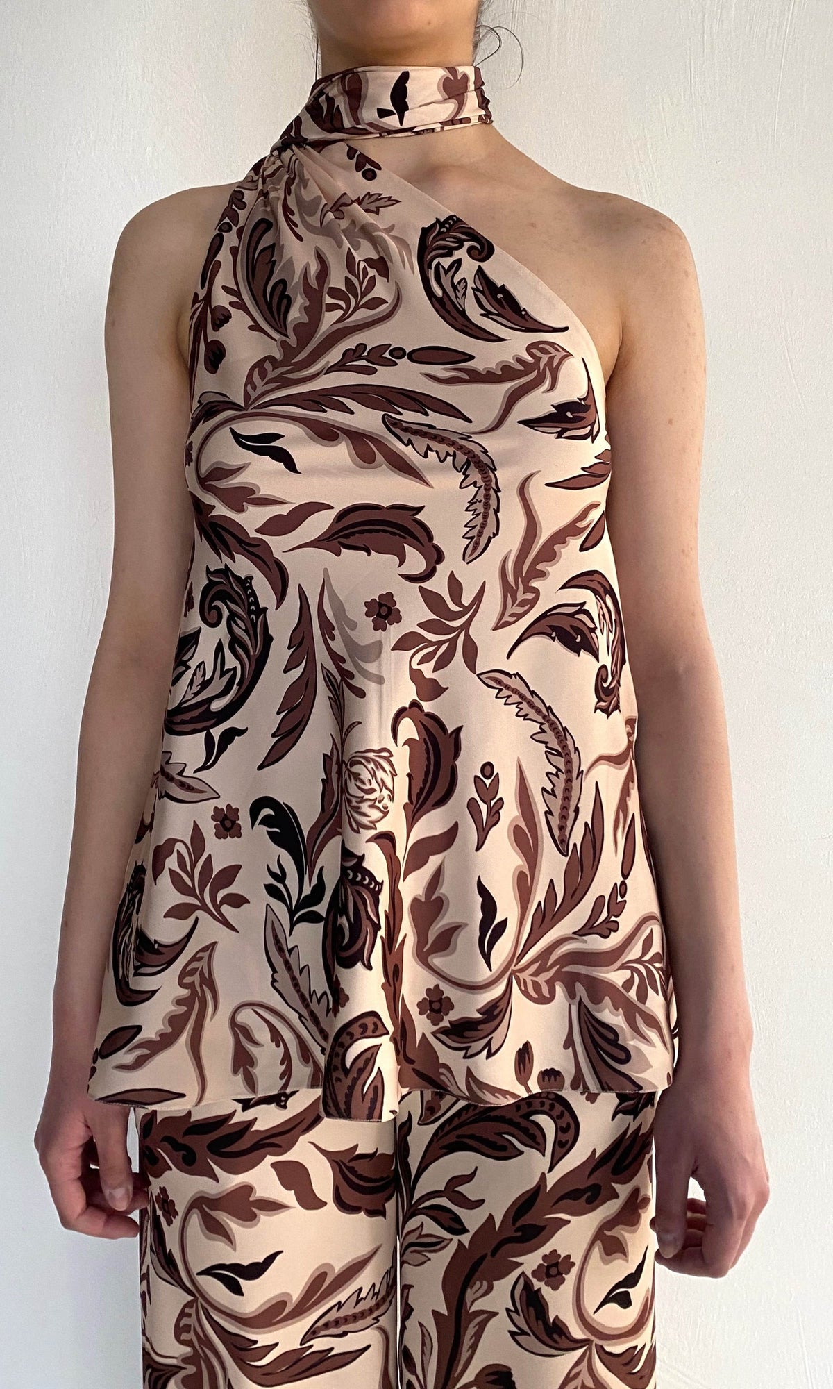 Hemant And Nandita | Lira Polyester Satin Bias Top With Sash | Eggshell