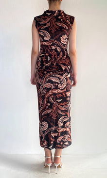 Womens | Lira Polyester Velvet Lycra Mock Neck Midi Dress | Brown