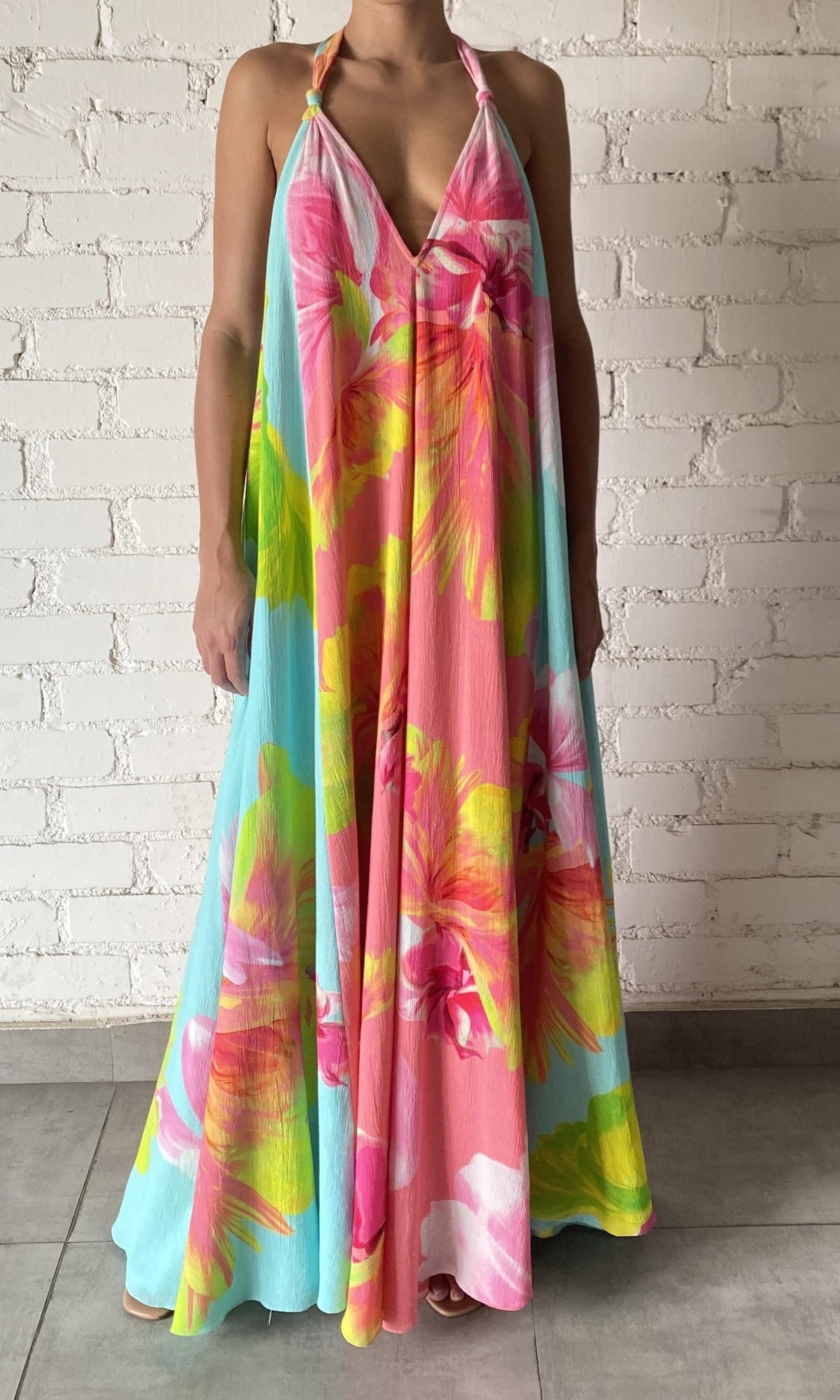 Hemant And Nandita | Mina Crinkle Rayon Long Dress | Multi