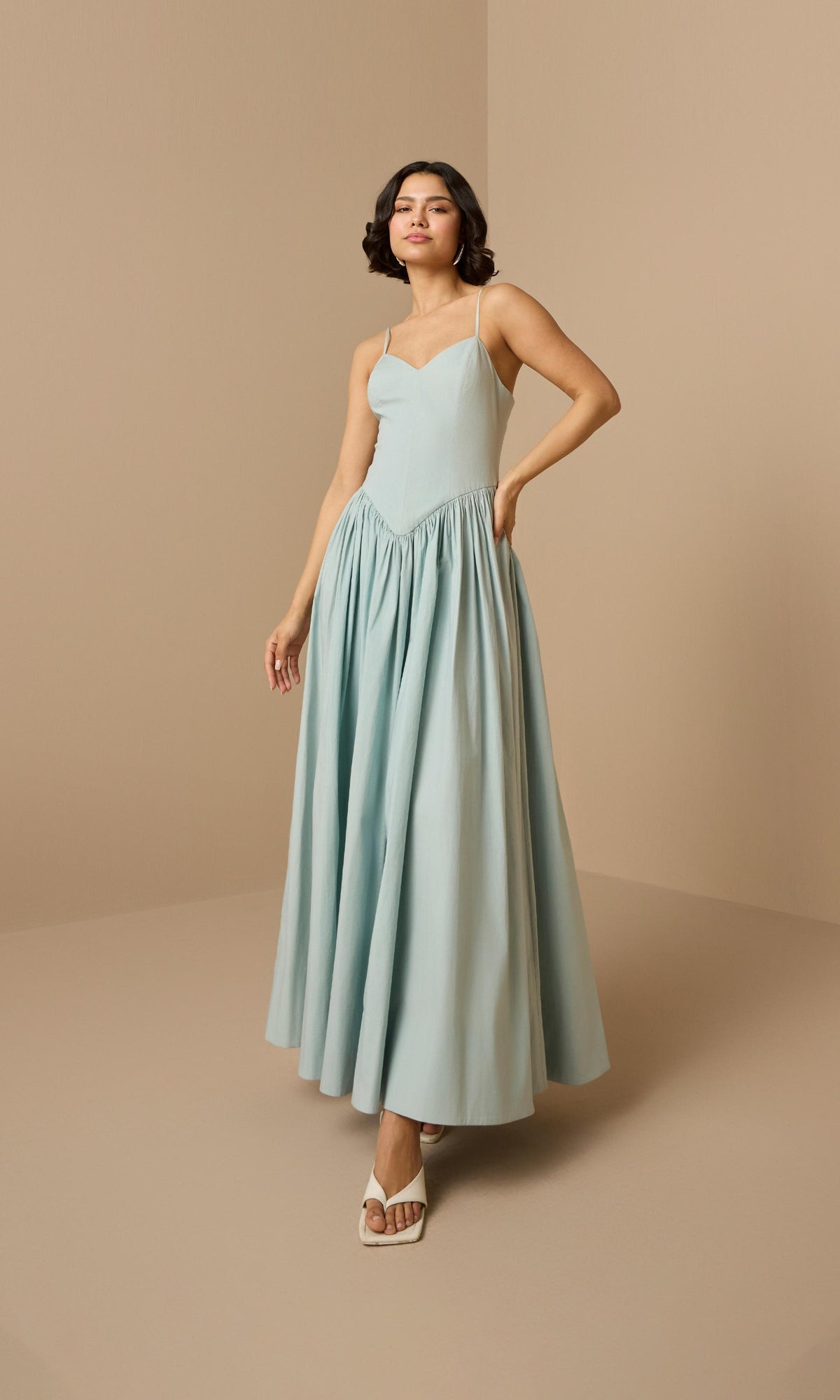 Womens | Nain Cotton Poplin Long Dress | Light Blue