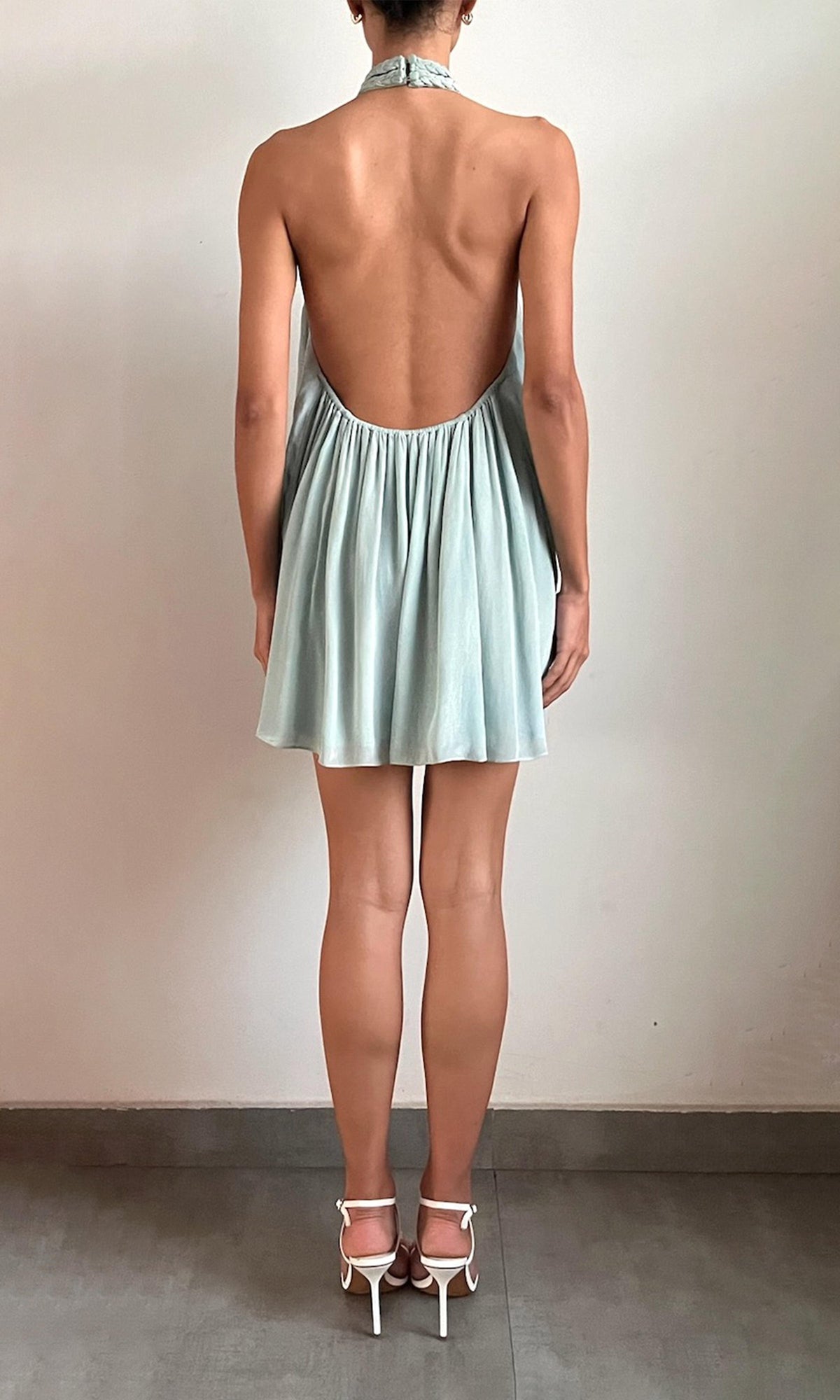 Hemant And Nandita | Nain Viscose Natural Crepe Halter Neck Mini Dress | Light Blue