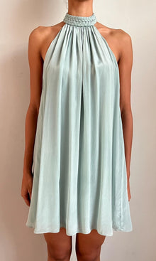 Hemant And Nandita | Nain Viscose Natural Crepe Halter Neck Mini Dress | Light Blue