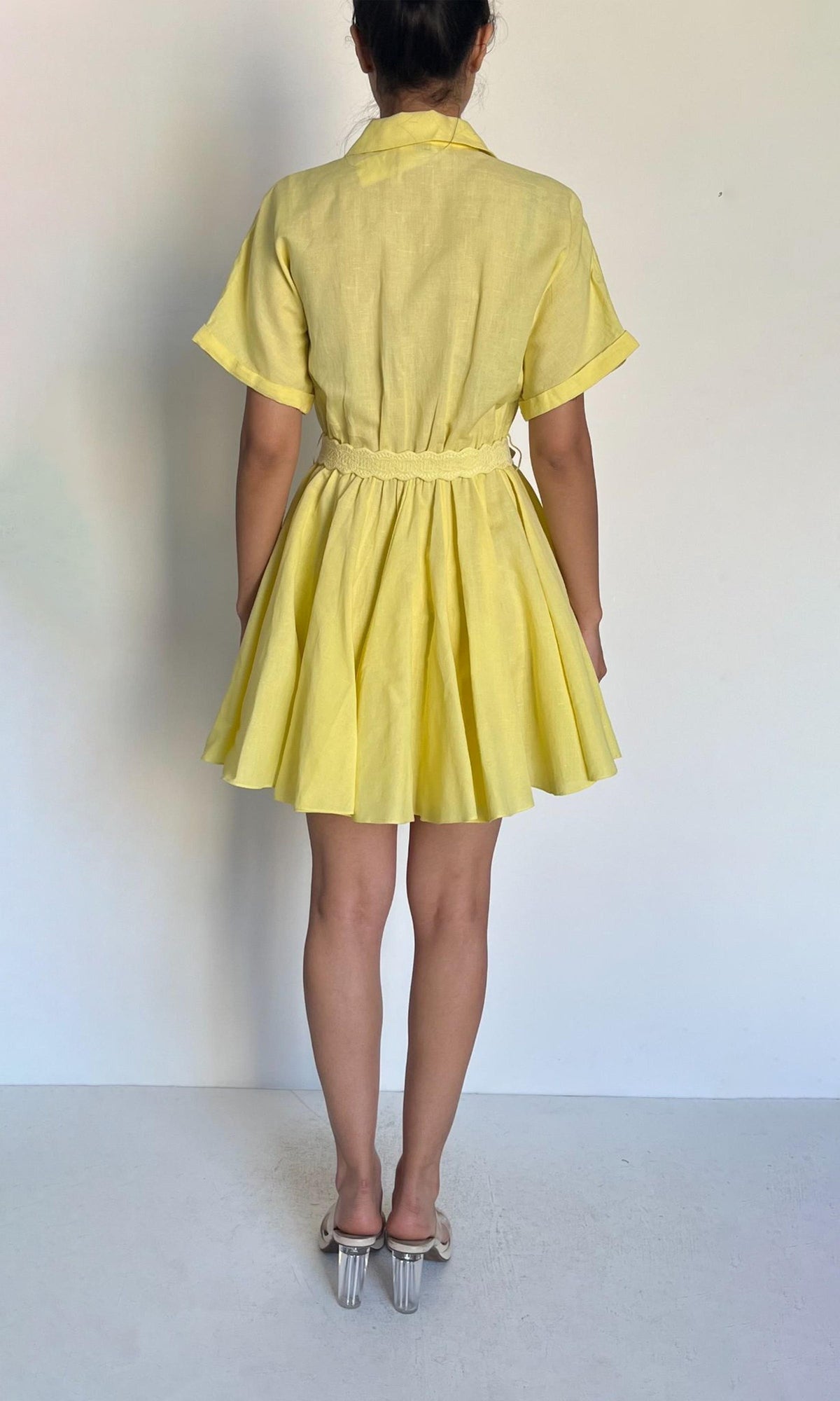 Womens | Nera Linen Cotton Short Dress | Yellow