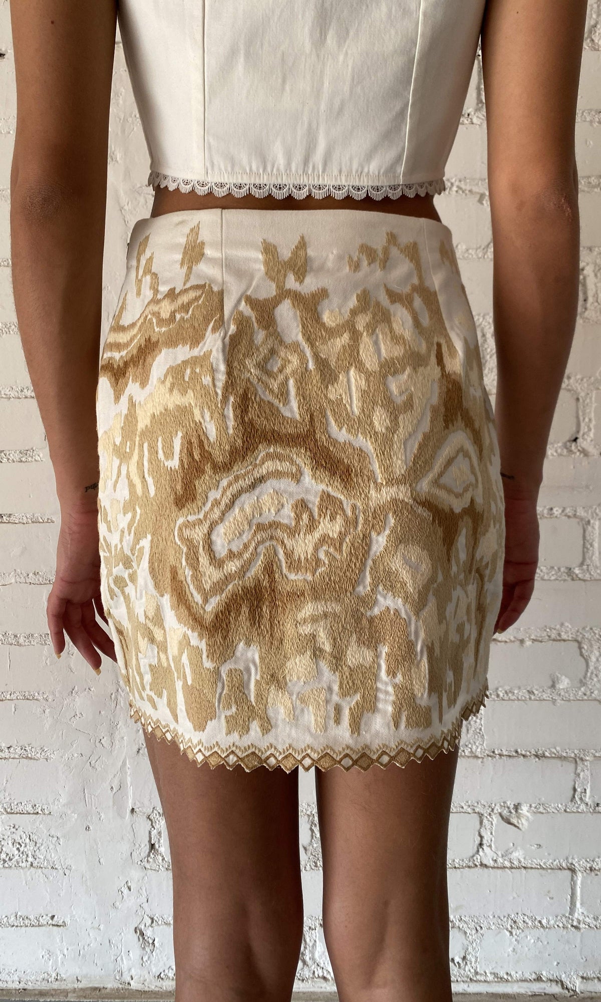 Hemant And Nandita | Nima Cotton Linen Short Skirt | Light Brown/White
