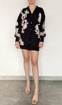 Hemant And Nandita | Niru Jacquard Cotton Short Cardigan | Black Multi