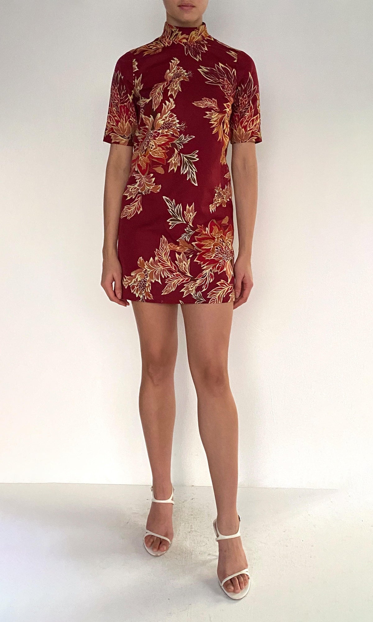 Hemant And Nandita | Niya Linen Cotton Mini Dress | Maroon
