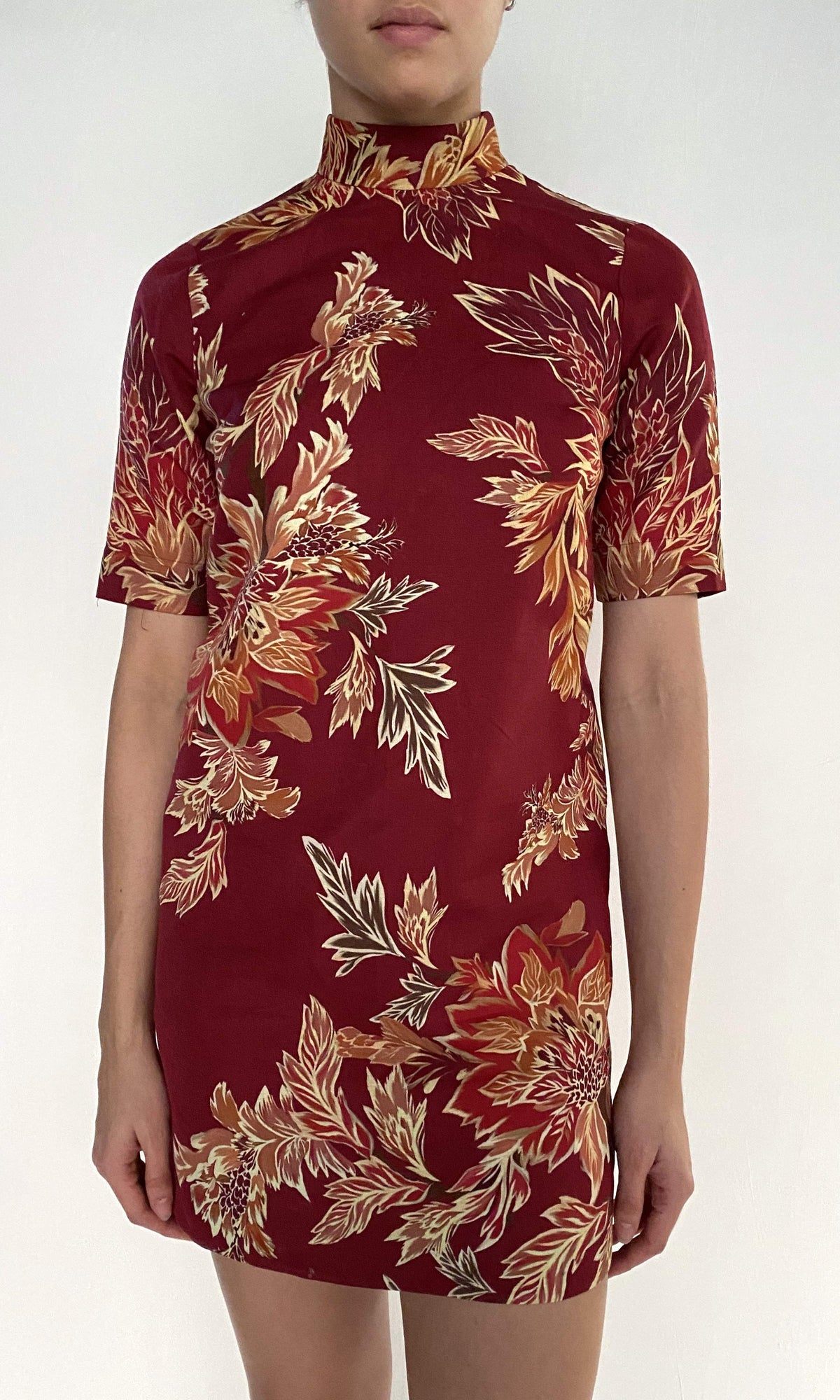 Hemant And Nandita | Niya Linen Cotton Mini Dress | Maroon
