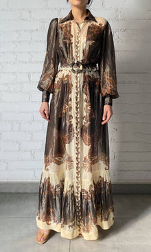 Womens | Omya Viscose Ggt Stripe Lurex Long Shirt Dress With Buckle Belt | Brown Multi