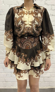 Hemant And Nandita | Omya Viscose Georgette Jacquard Short Skirt | Brown Multi