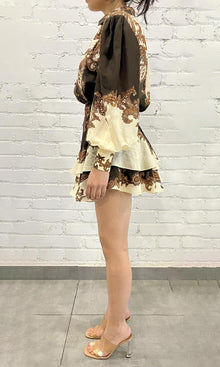 Hemant And Nandita | Omya Viscose Georgette Jacquard Short Skirt | Brown Paisely