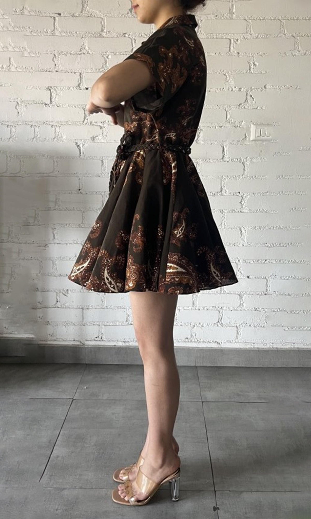 Hemant And Nandita | Omya Linen Cotton Short Dress | Brown Multi