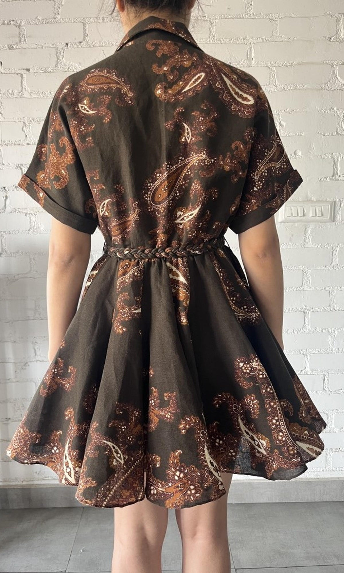 Hemant And Nandita | Omya Linen Cotton Short Dress | Brown Multi