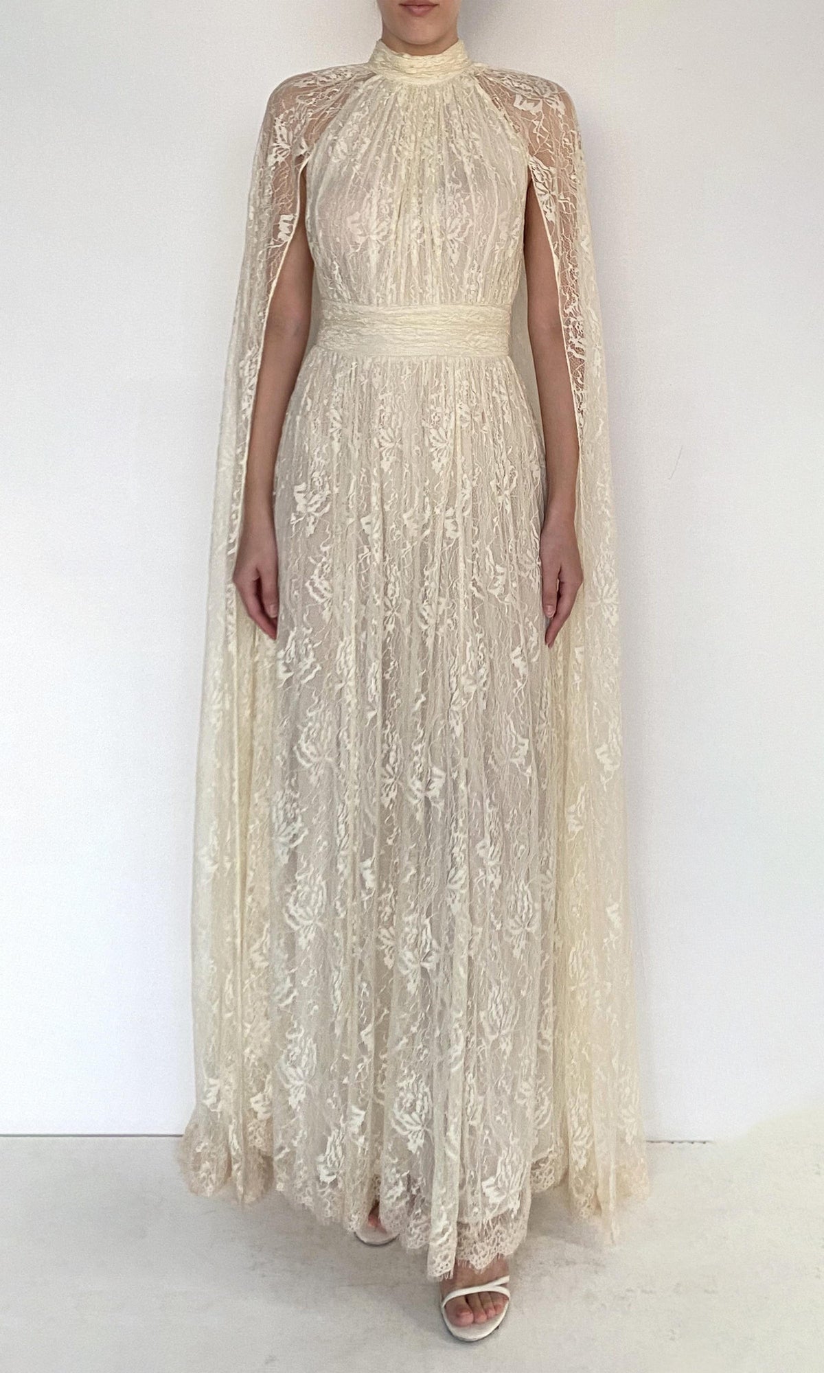 Hemant And Nandita | Onir Nylon Lace Cape Maxi Dress | Eggshell