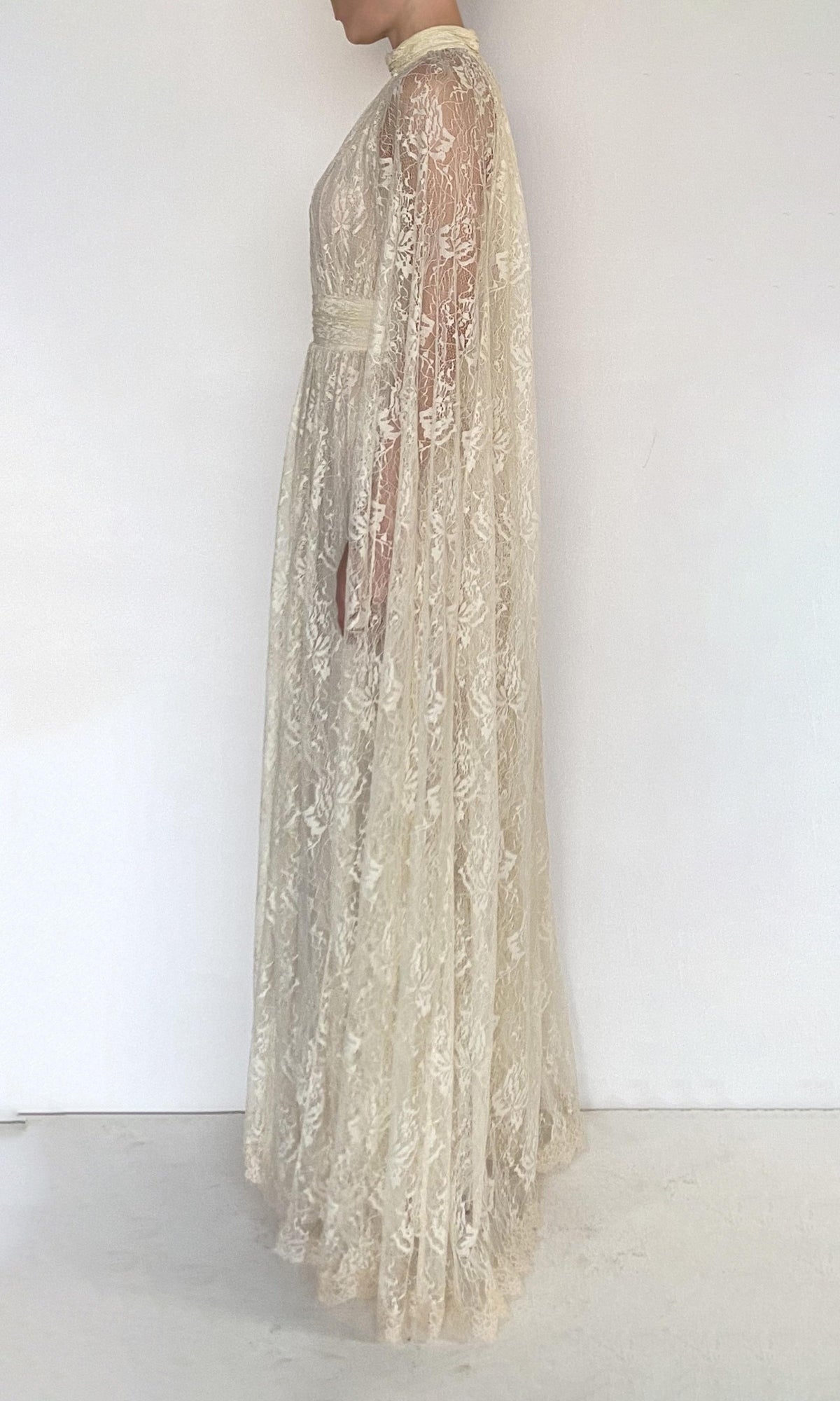 Hemant And Nandita | Onir Nylon Lace Cape Maxi Dress | Eggshell