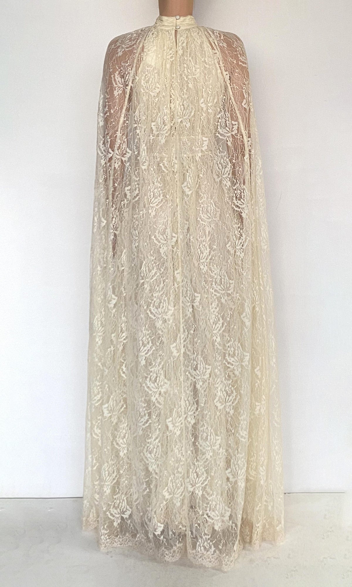 Hemant And Nandita | Onir Nylon Lace Cape Maxi Dress | Eggshell