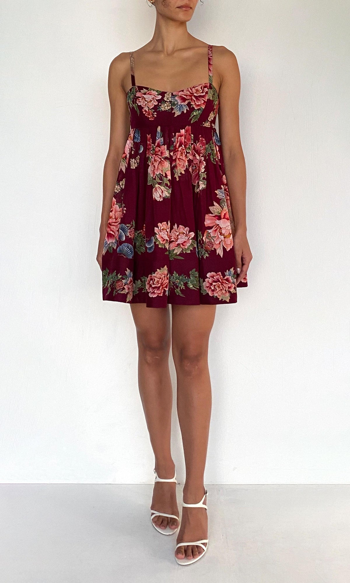 Hemant And Nandita | Rani Linen Organza Short Dress | Burgundy