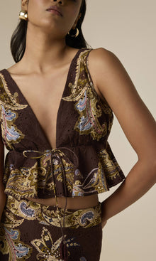 Womens | Reem Cotton Schiffli Peplum Top | Brown