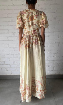 Womens | Riah Linen Organza Long Dress With Tie Up Belt | Printed