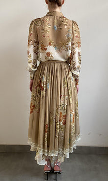 Hemant And Nandita | Rohi Viscose Flat Chiffon High Low Skirt With Buckle Belt | Brown Multi